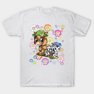 kawaii cows with flowers T-Shirt